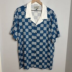 Bogey Boys Men's Medium Big Check Short Sleeve Button Up Shirt Blue Cream NEW